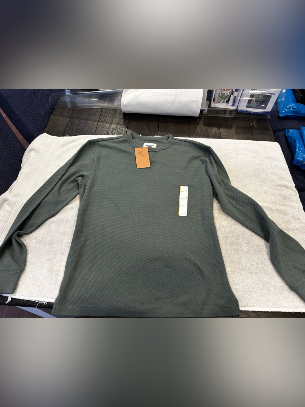 Goodfellow & Co Olive Green Long-Sleeve Waffle Crew